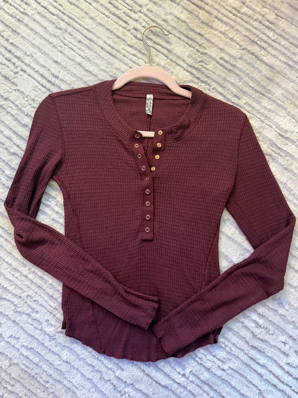 Free People Burgundy Thermal Henley | Sz Small